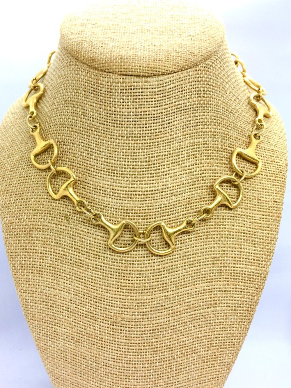 SUSAN SHAW NECKLACE Gold Horse Horseshoe Equestrian Chunky Chain Pendant 16"